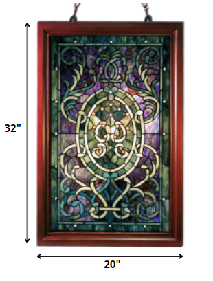 Tiffany-style Purple Wooden Frame Window Panel