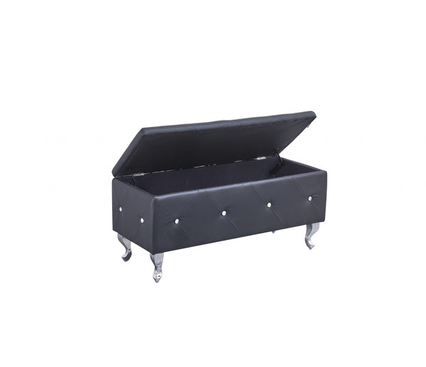 Black Tufted Hard WoodStorage Bench