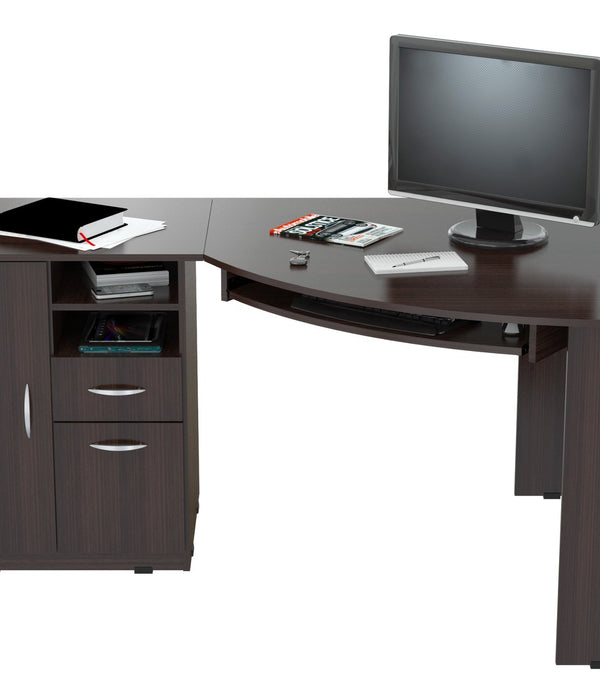 Espresso Finish Wood L Shape Corner Computer Desk