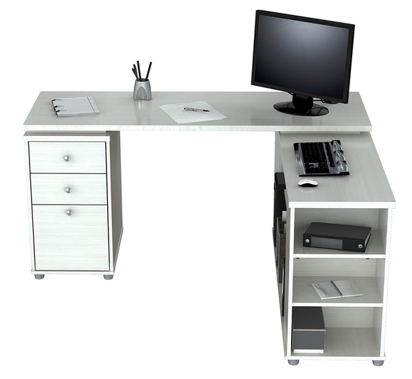 White Finish 3 Drawer L Shape Computer Desk with Storage