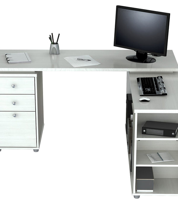 White Finish 3 Drawer L Shape Computer Desk with Storage