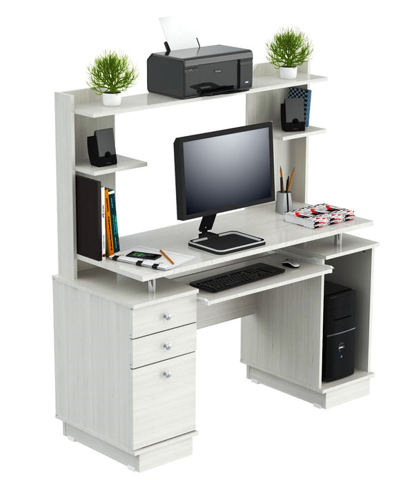 White Finish Wood Computer Desk with Hutch