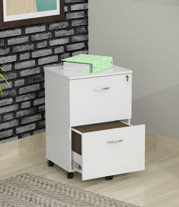 White Finish Wood Two Drawer Filing Cabinet