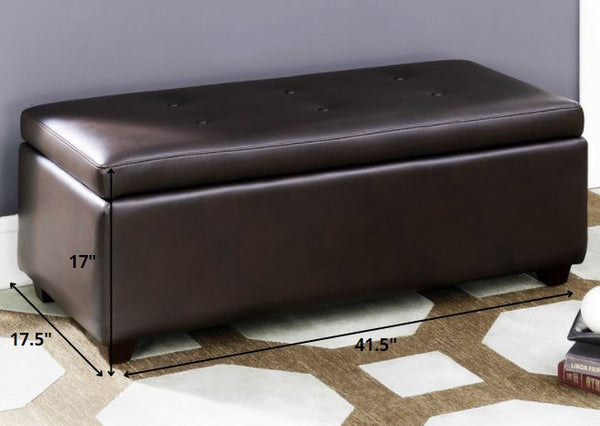 17" High Brown Leather-Infused Fabric Contemporary Button Tufted Storage Ottoman