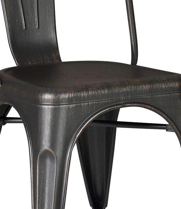 Set of 2 Black Distressed Metal Dining Chairs With Back