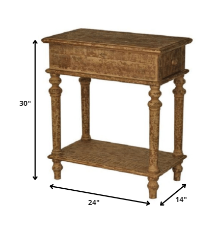 14" x 24" x 30" Brown, 1 Drawer, Pastoral Loft Designed, Wooden - End Table