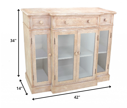 14 x 42 x 34 Beige Vintage French Style Distressed - Hallway Cabinet