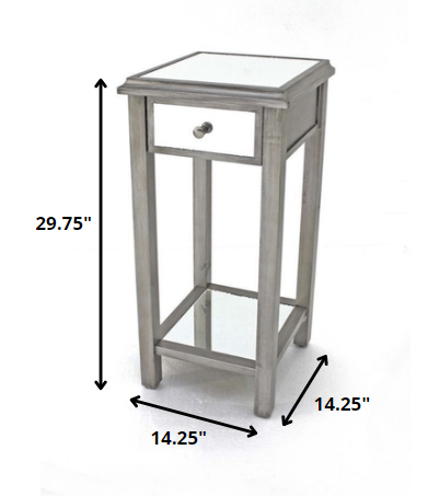 14.25" x 14.25" x 29.75" Silver, 1 Drawer, Coastal Style, Mirrored - End Table