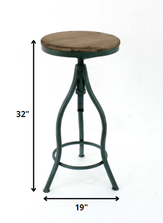 19" x 18.5" x 32" Teal, Vintage, Metal Frame And Wood Top - Bar Stool