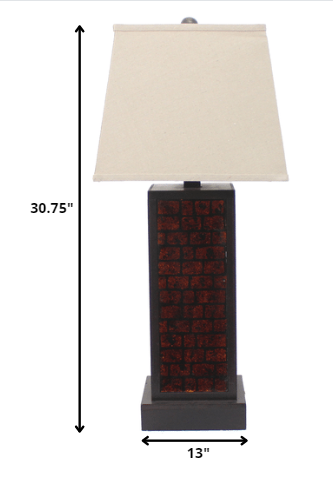 13 x 15 x 30.75 Burgundy Metal Brick Pattern - Table Lamp