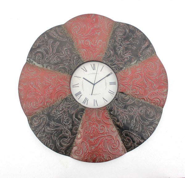 30 x 30 x 2 Black & Red Traditional Floral Metal - Wall Clock