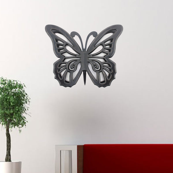 18.5" x 23.25" x 4.25" Black Rustic Butterfly Wooden  Wall Decor