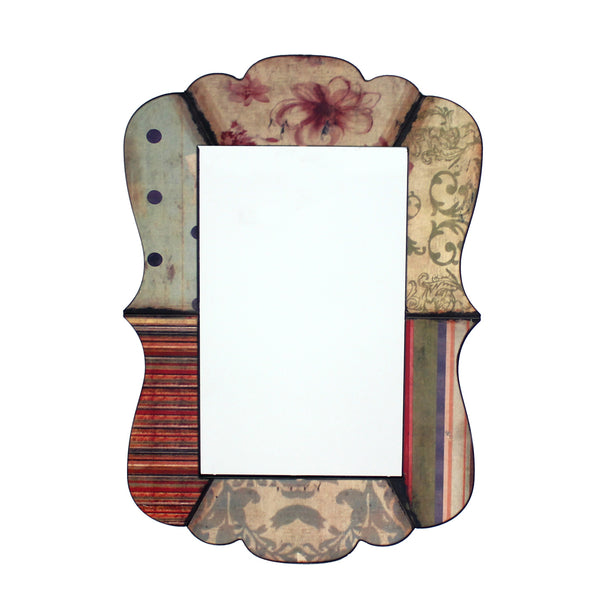 Rustic Pretty Patchwork Scalloped Hanging Wall Mirror