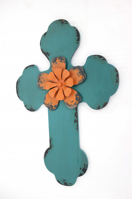 1 x 15.75 x 23.75 Blue Rustic Cross Wooden - Wall Decor