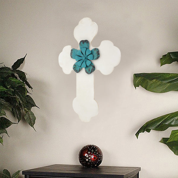 1 x 15.75 x 23.75 White Rustic Cross Wooden - Wall Decor