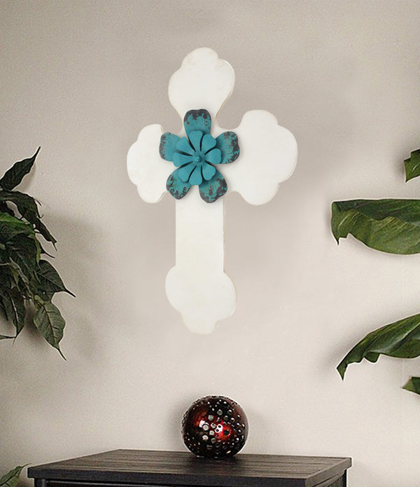 1 x 15.75 x 23.75 White Rustic Cross Wooden - Wall Decor