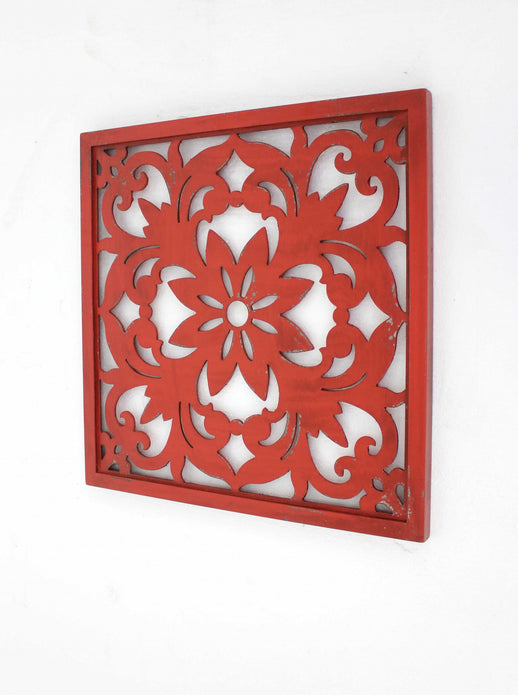 1 x 24 x 24 Red Vintage Floral - Wall Plaque