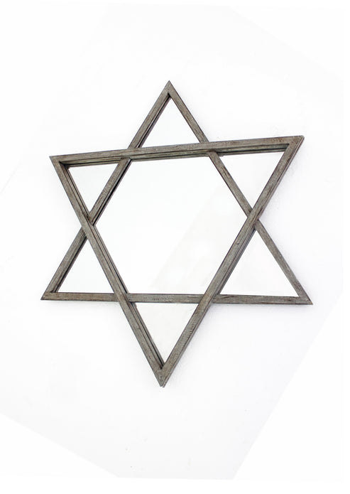 26 x 30 x 2 Silver Rustic Hexagram Wooden - Cosmetic Mirror