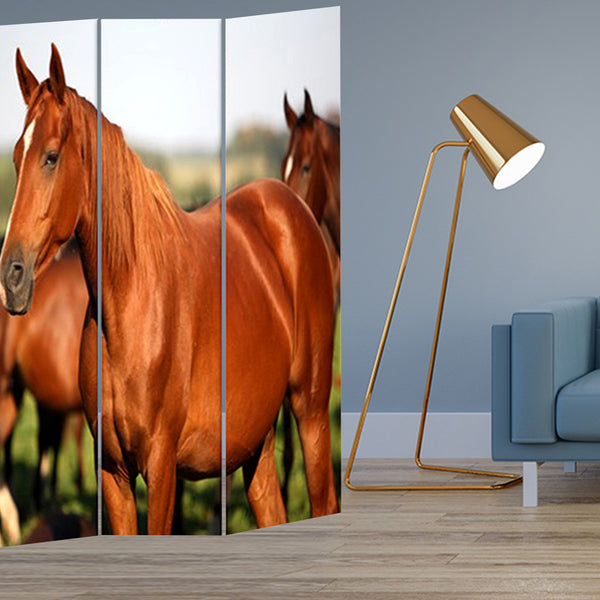 1" x 48" x 72" Multi Color Wood Canvas Horse  Screen