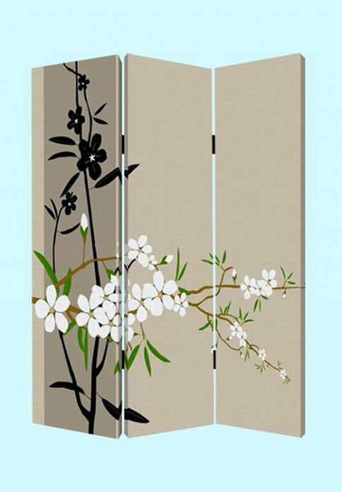 1" x 48" x 72" Multi Color Wood Canvas Plum Blossom  Screen