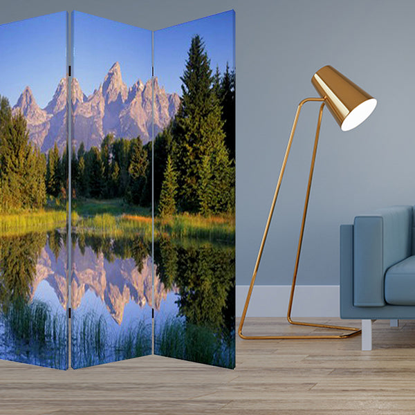 1 x 48 x 72 Multi Color Wood Canvas Mountain Peaks  Screen