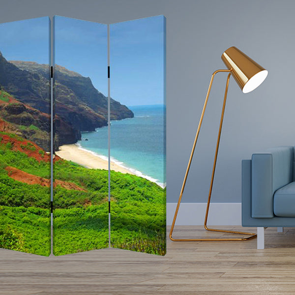 1 x 48 x 72 Multi Color Wood Canvas Hawiian Coast  Screen