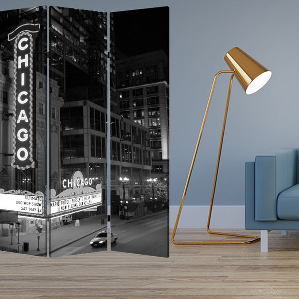 1" x 48" x 72" Multi Color Wood Canvas Chicago  Screen