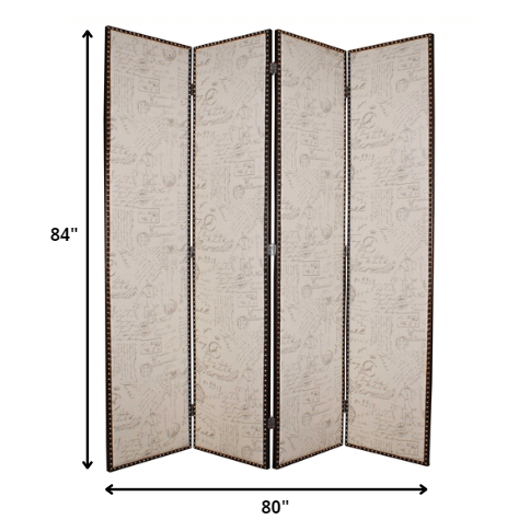 1 x 80 x 84 Beige Wood & Fabric  Screen