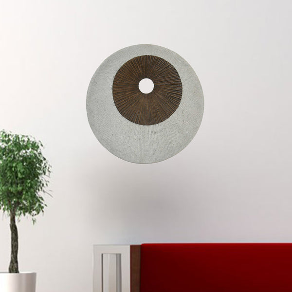 1 x 26 x 26 Brown & Gray Round Double Layer Ribbed  Wall Decor