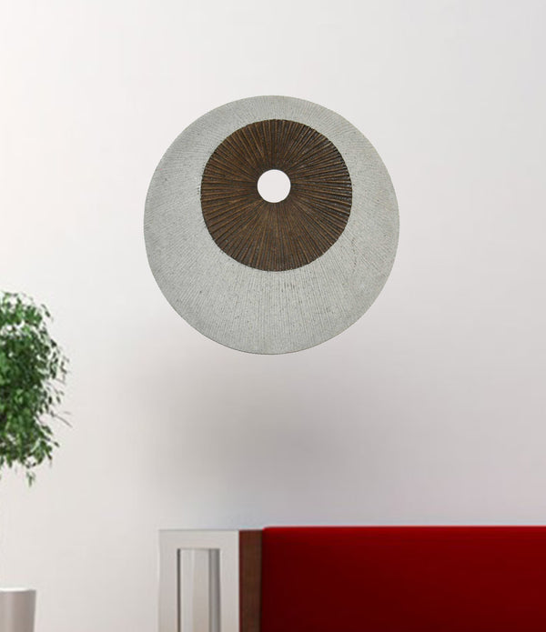 1 x 26 x 26 Brown & Gray Round Double Layer Ribbed  Wall Decor