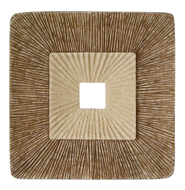 1 x 19 x 19 Brown Concave Square Double Layer Ribbed  Wall Plaque