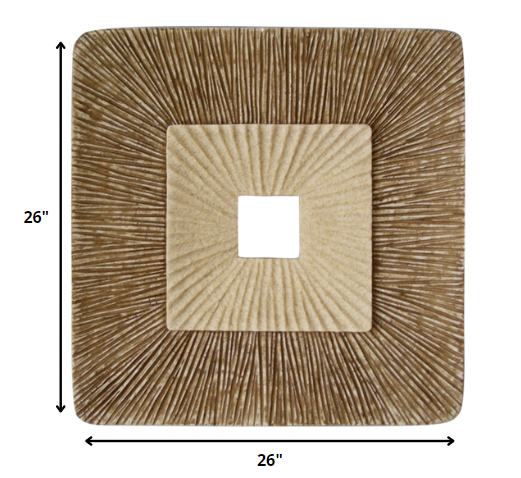 1 x 26 x 26 Brown Concave Square Double Layer Ribbed  Wall Plaque