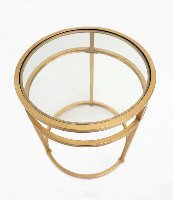 Minimalist Modern Gold and Glass Round Side End Table