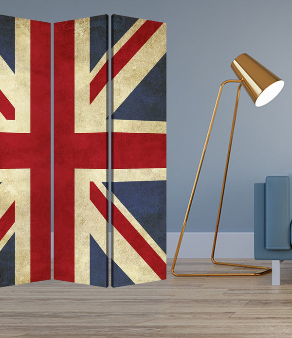 1 x 84 x 84 Multi Color Wood Canvas Union Jack  Screen