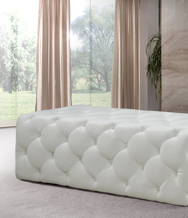 54' White Eco Leather Tufted Ottoman or Bench