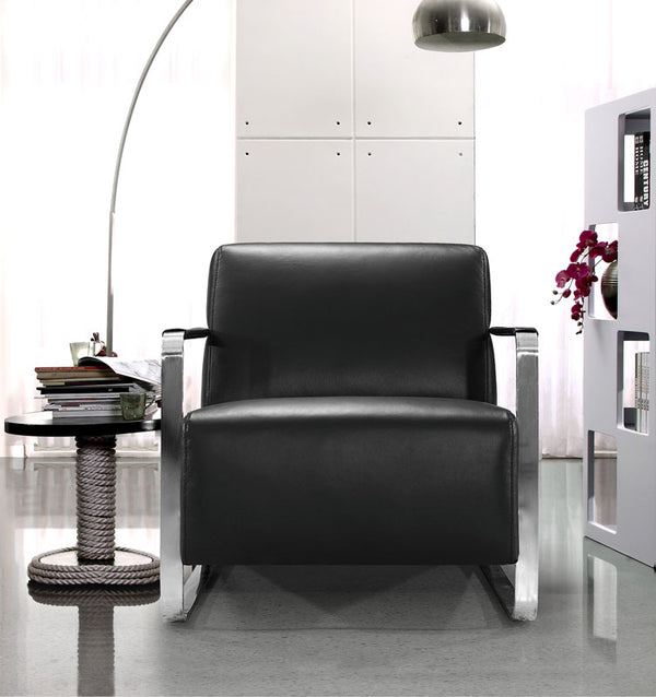 Modern Black Leather and Chrome Accent Chair