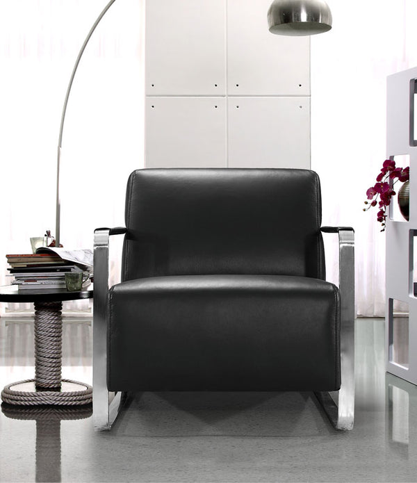 Modern Black Leather and Chrome Accent Chair