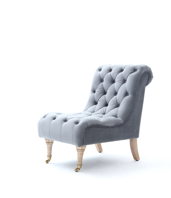 36' Grey Foam  Wood  and Velour Tufted Accent Chair