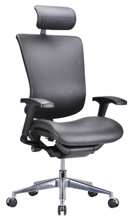 53' Black Leather  Plastic  and Aluminum Office Chair