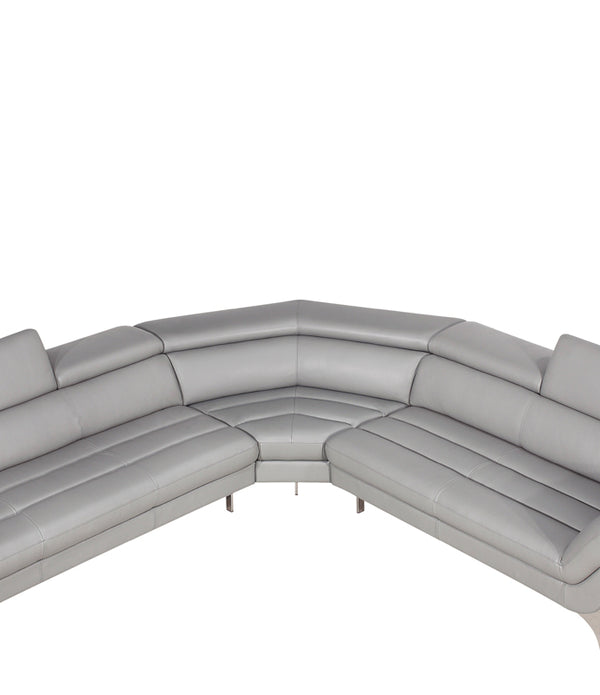 30' Grey Leather  Foam  and Steel Couch