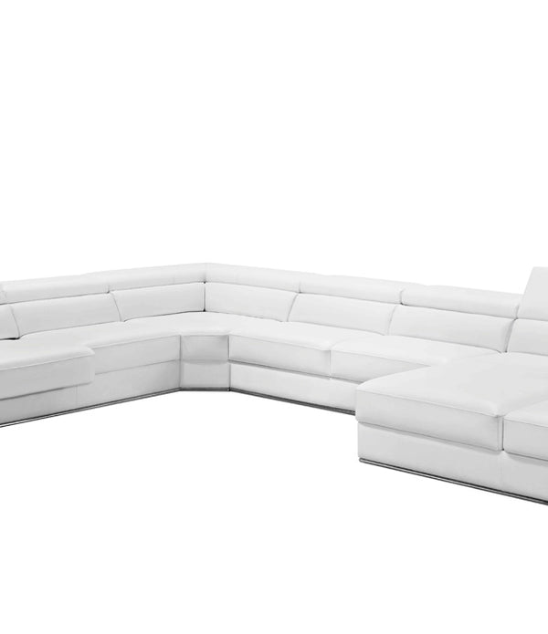 36' White Bonded Leather  Foam  and Steel Sectional Sofa