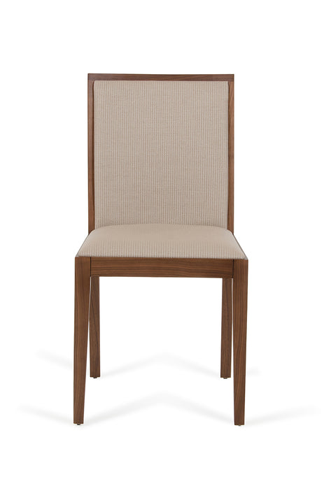 35' Tobacco Wood and Beige Fabric Desk Chair