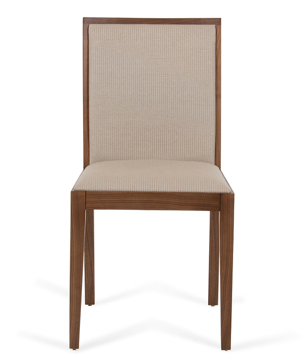 35' Tobacco Wood and Beige Fabric Desk Chair