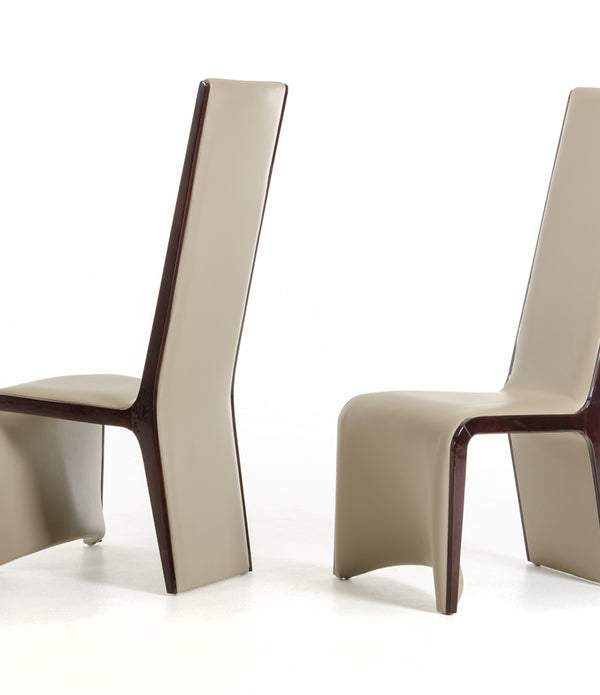 Two 47' Ebony Wood and Taupe Leatherette Dining Chairs