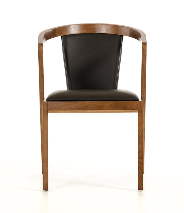 30' Walnut Wood and Black Leatherette Dining Chair