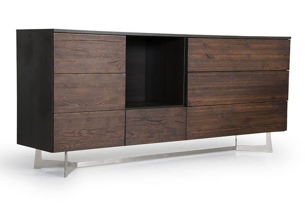 34' Dark Aged Oak Veneer  Steel  and Wood Buffet