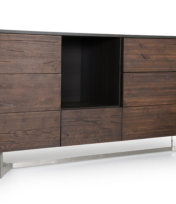 34' Dark Aged Oak Veneer  Steel  and Wood Buffet