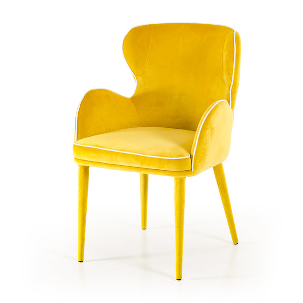 33' Yellow Fabric and Metal Dining Chair