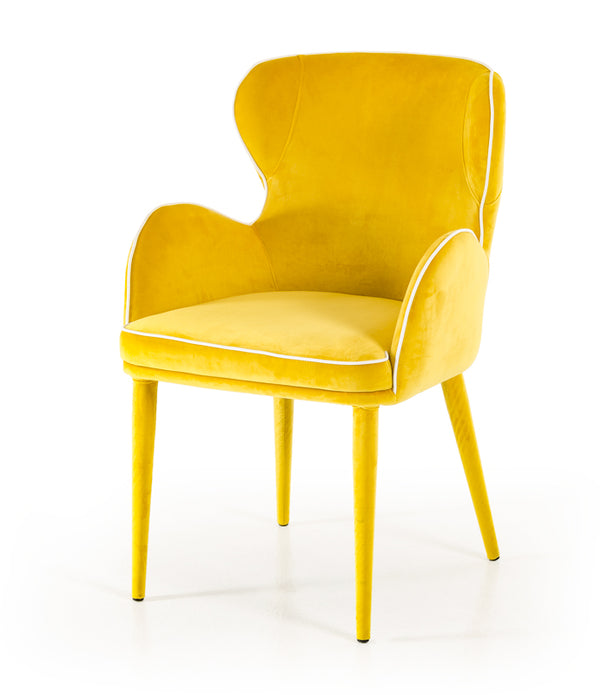 33' Yellow Fabric and Metal Dining Chair