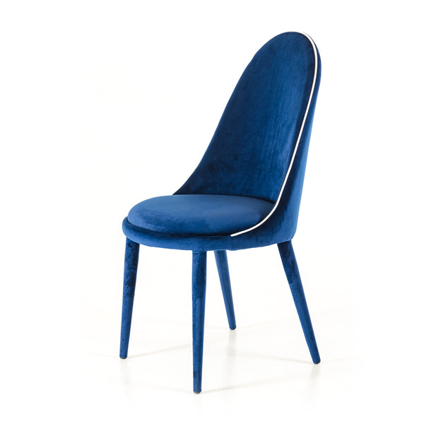 38' Blue and White Fabric and Metal Dining Chair